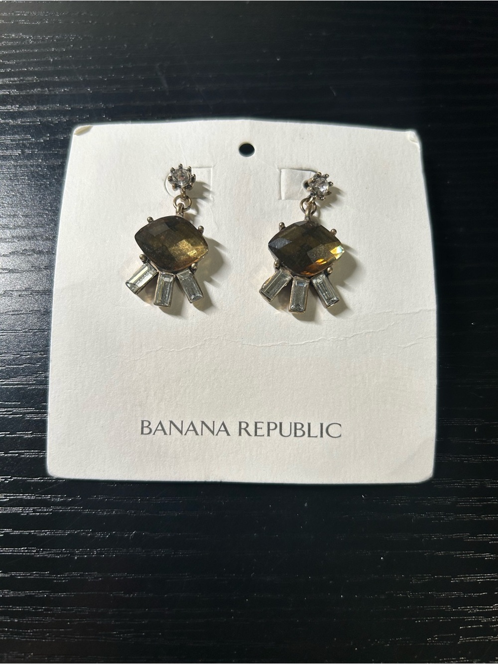 Banana Republic Olive-Gold Crystal Drop Earrings